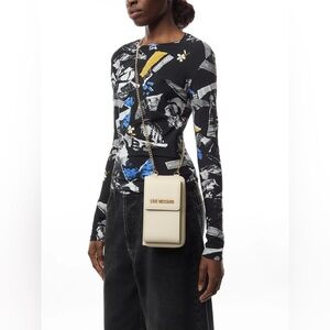 Love Moschino Phone Crossbody Bag Wallet on Chain New without Tag Ivory Gold